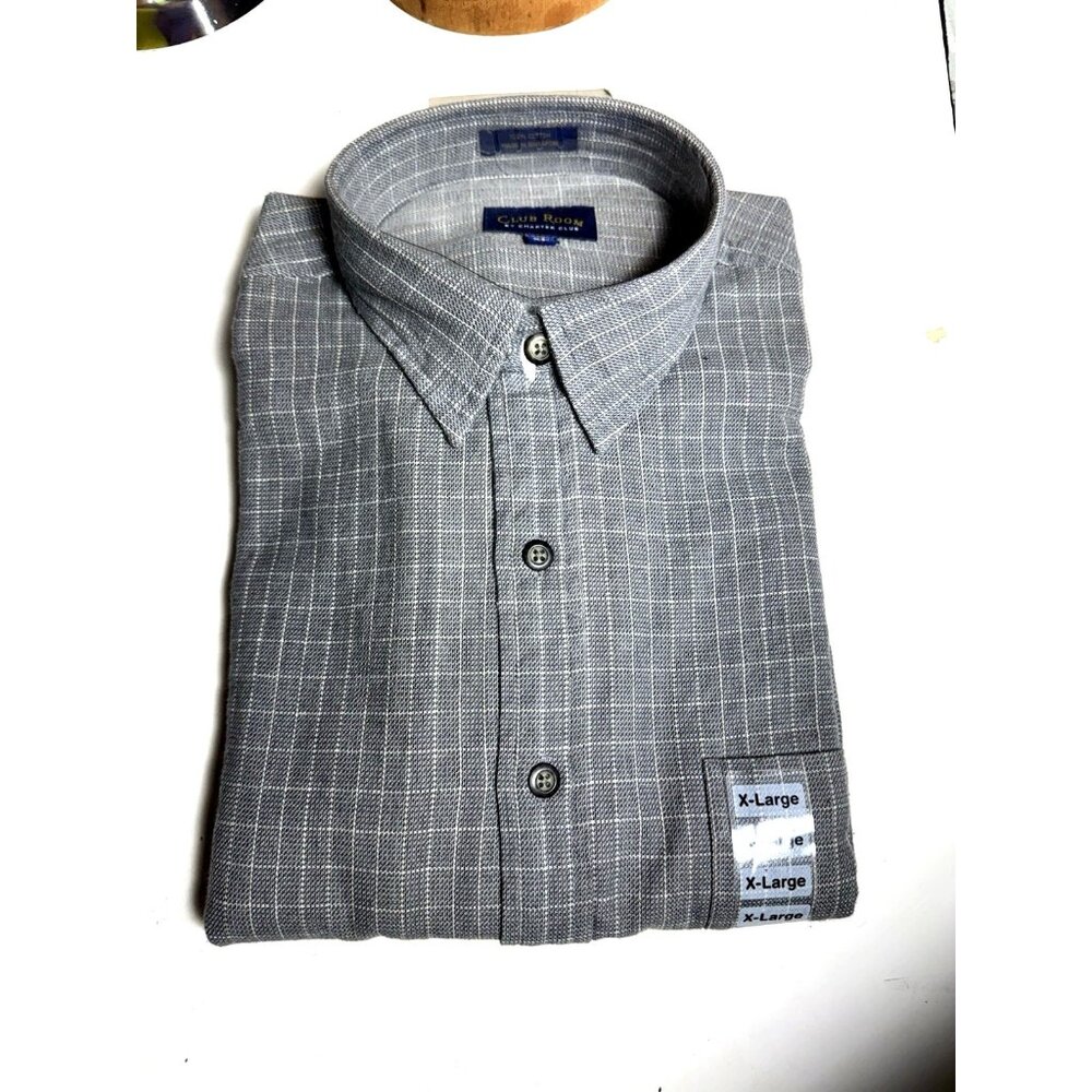 Club Room By Charter Club 100% Cotton Gray check Men’s Shirt Size XL